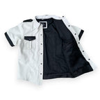 White leather button-up shirt for men in structured police inspired style