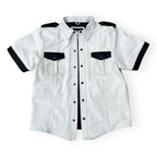 White leather shirt for men with police style design and clean button closure