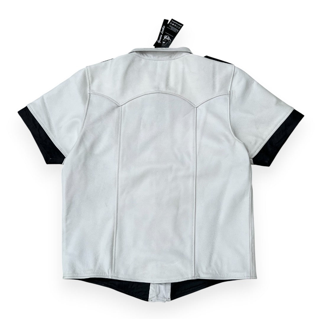 Police style men’s white leather shirt for statement fashion and premium styling