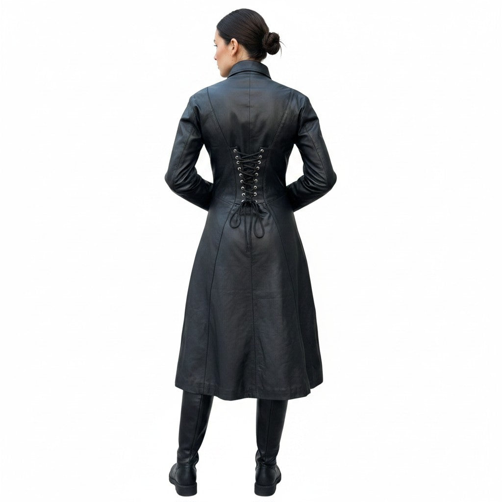 Damen Gothic Vampir Leder Trenchcoat