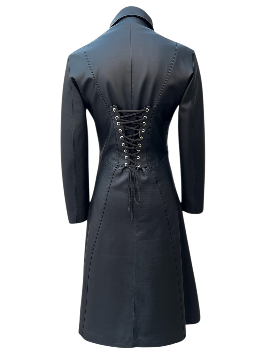 Damen Gothic Vampir Leder Trenchcoat