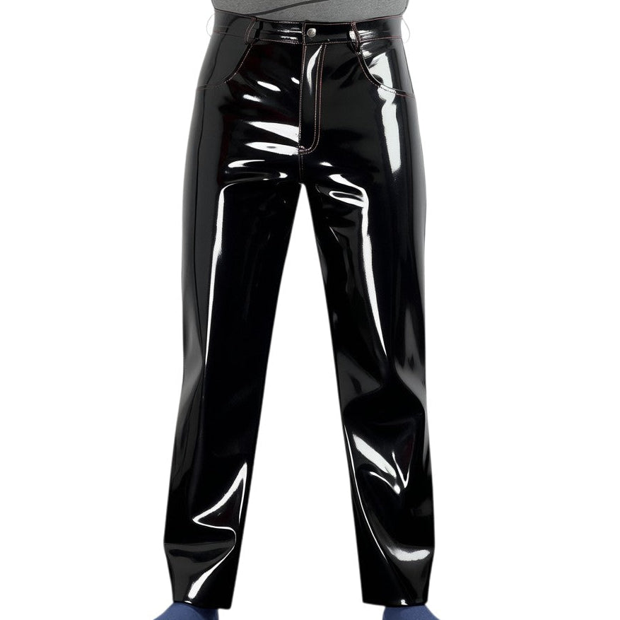 Slim Fit High Shine PVC Pants for Men Black Patent Streetwear