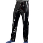 Men’s Black Vinyl Trousers Red Stitching Riders Republic UK Back View