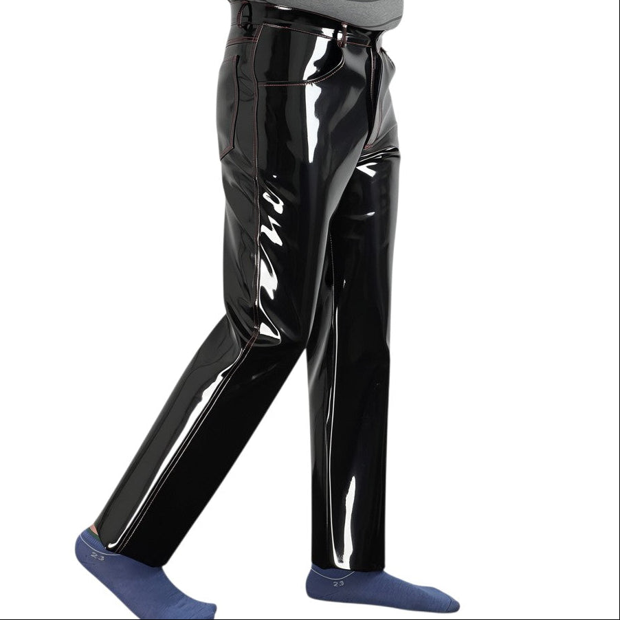 Men’s Black Patent Leather Pants High Gloss Moto Style Riders Republic