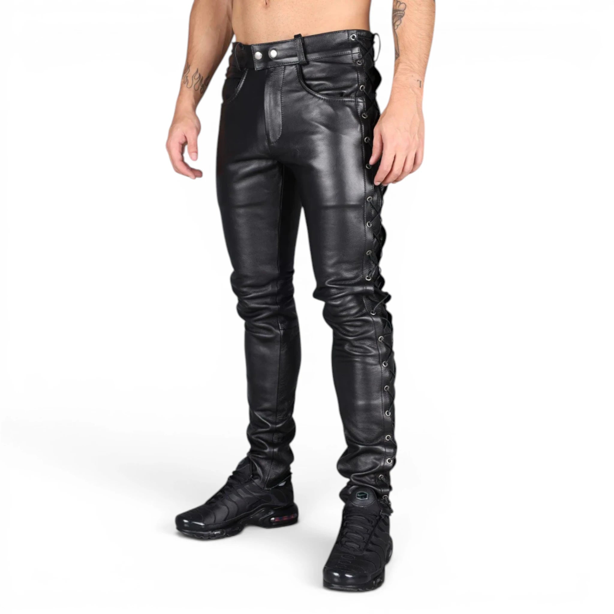 Men’s Black Lace-Up Leather Pants from Riders Republic UK