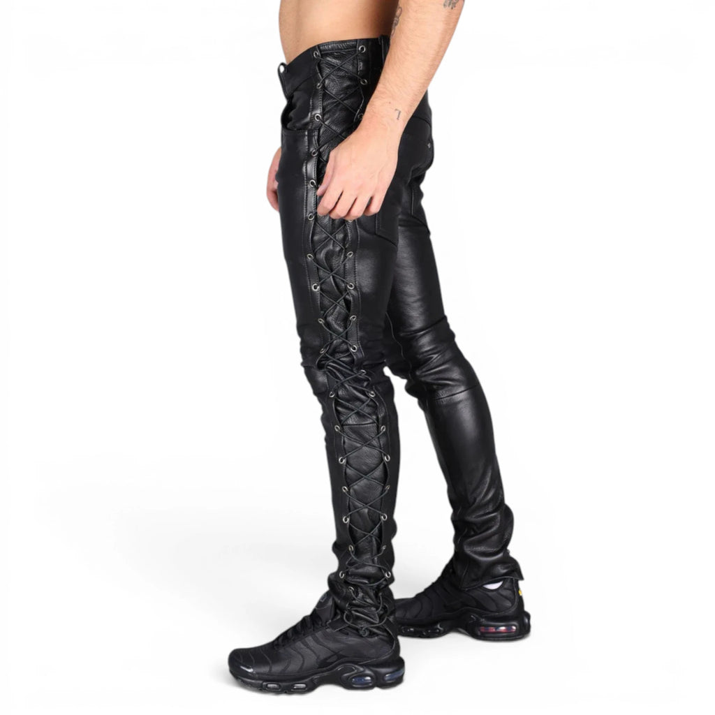 Men’s Black Lace-Up Leather Pants from Riders Republic UK