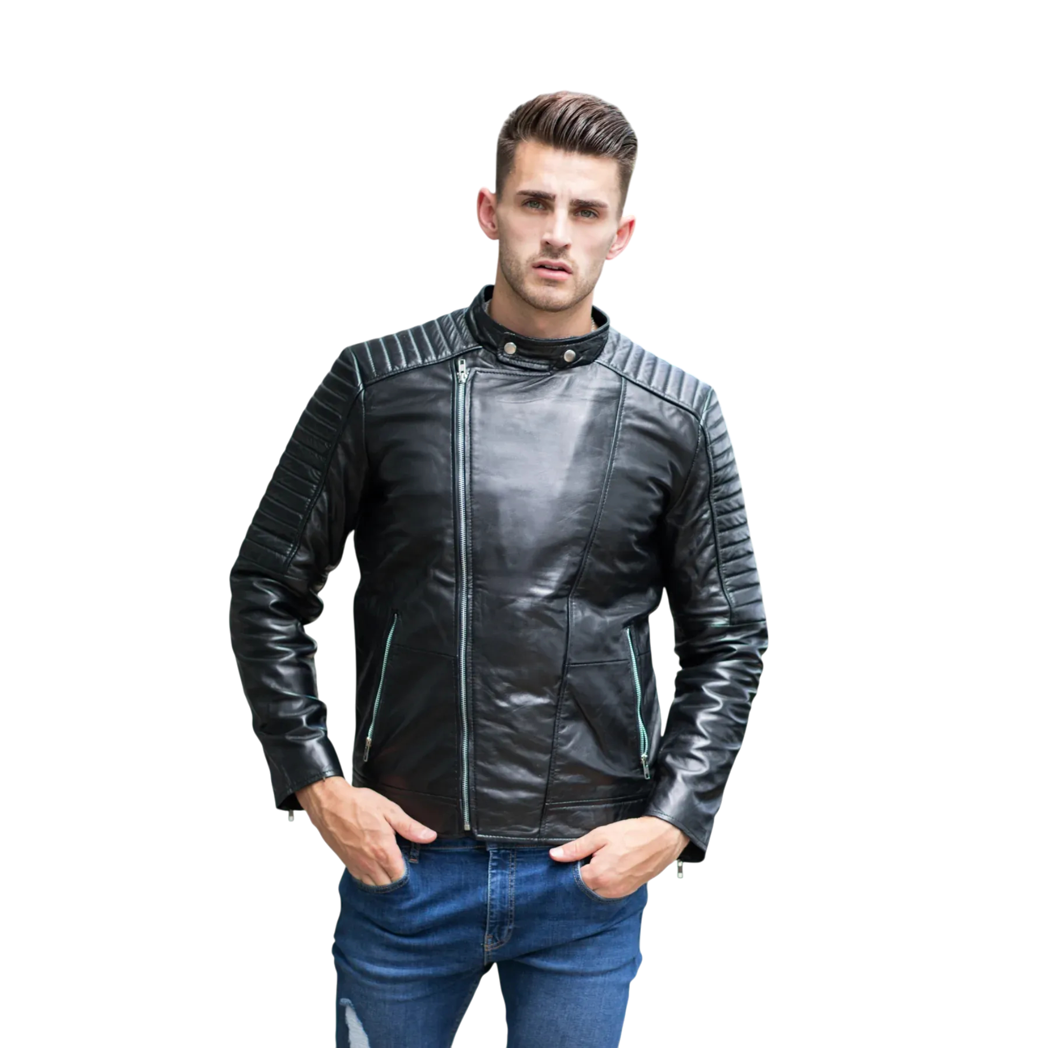 Schwarze modische Lederjacke für Herren