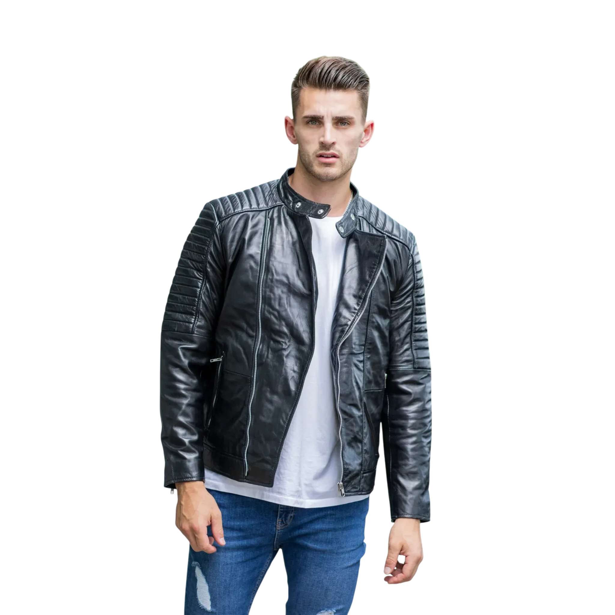 Schwarze modische Lederjacke für Herren