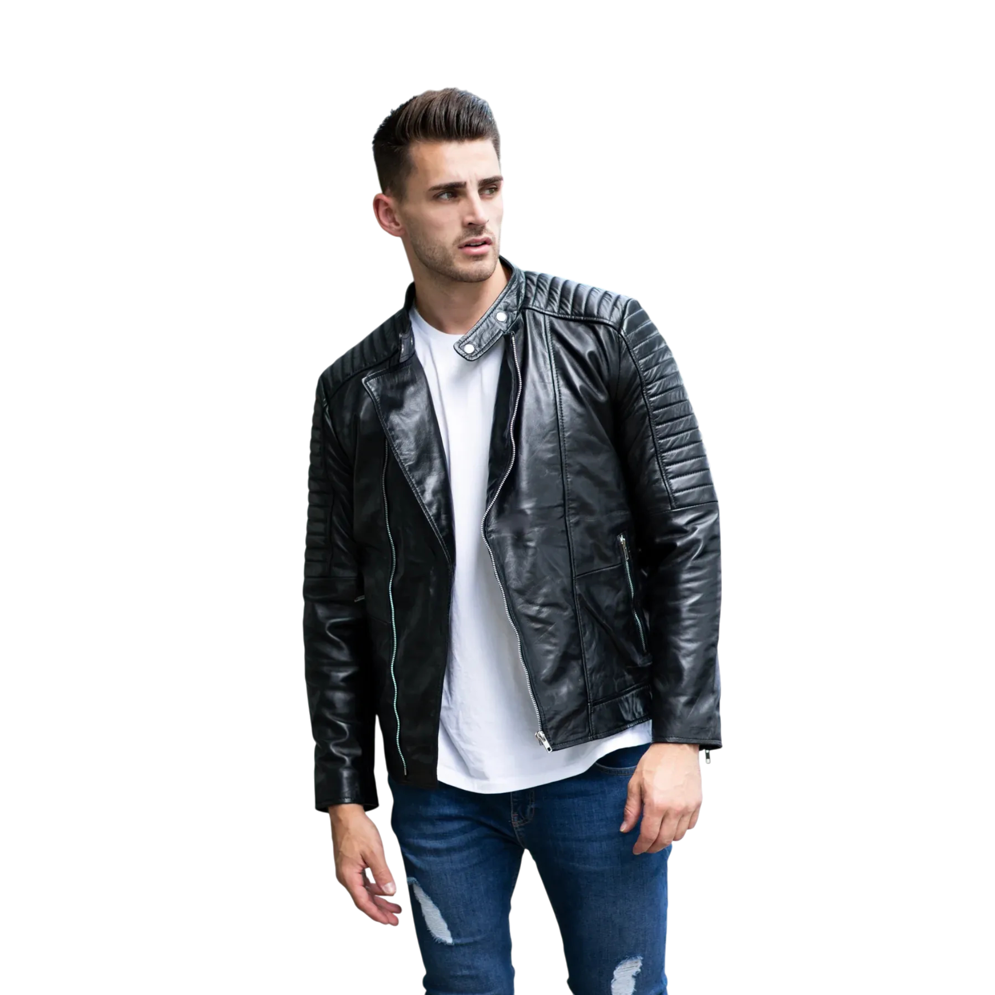 Schwarze modische Lederjacke für Herren