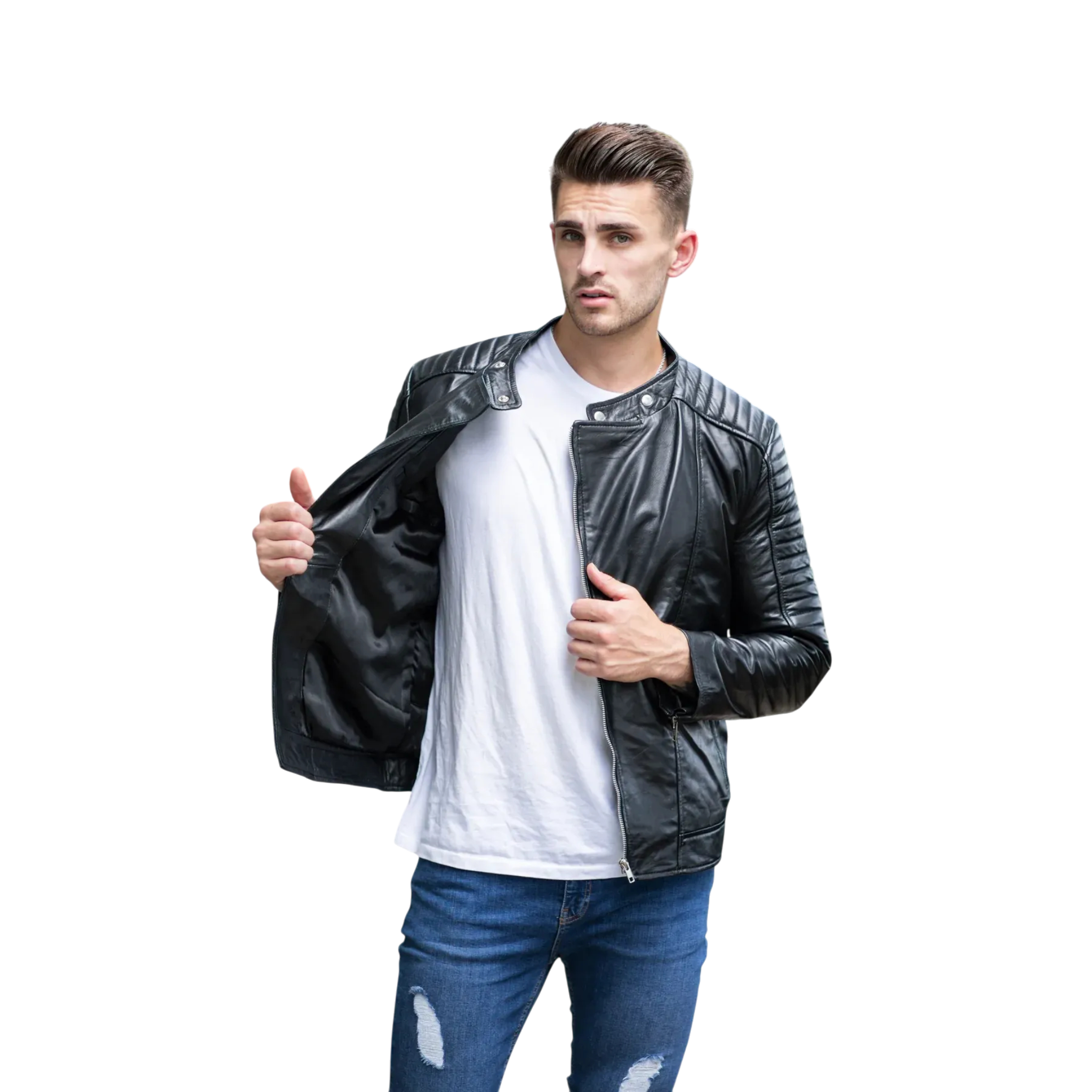 Schwarze modische Lederjacke für Herren