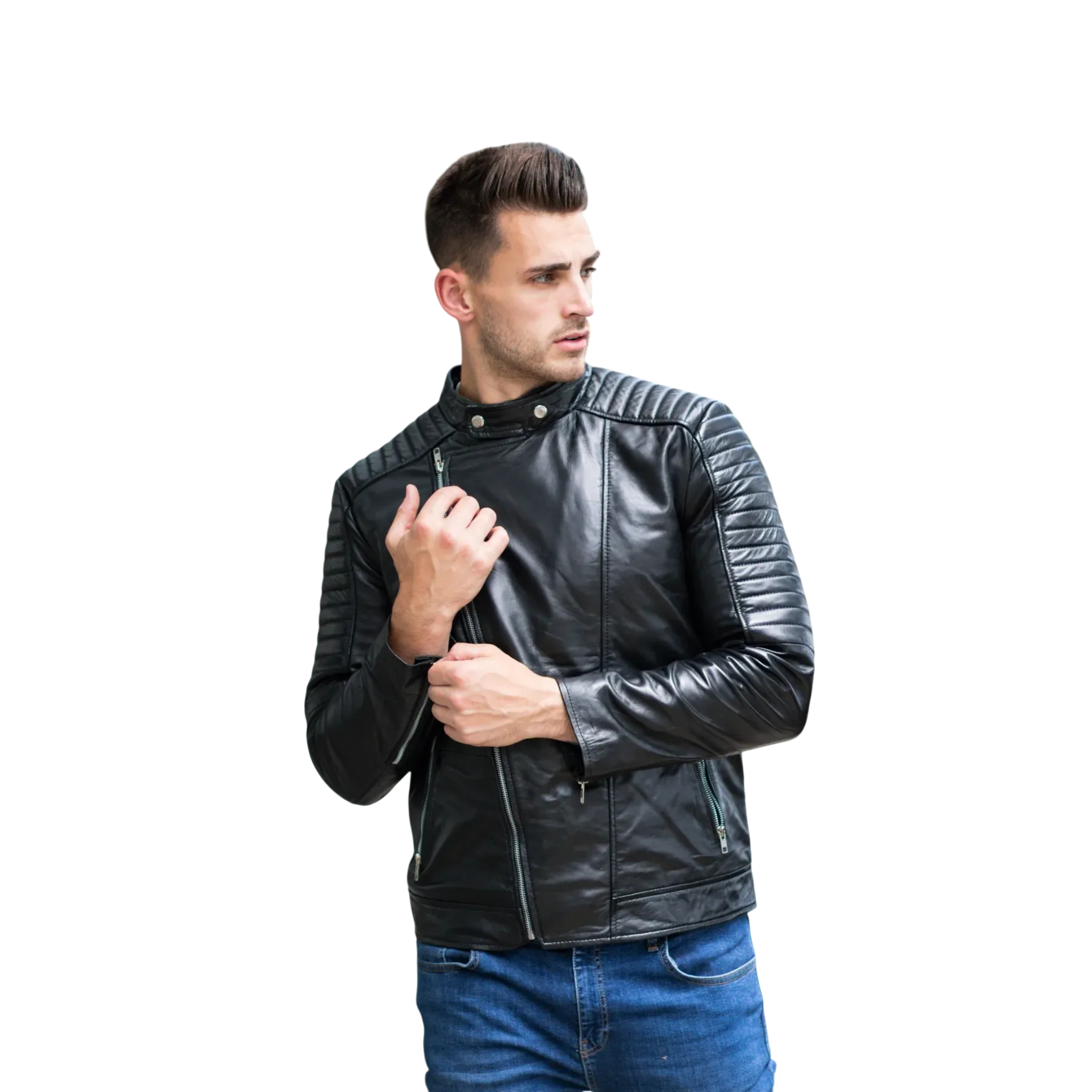 Schwarze modische Lederjacke für Herren