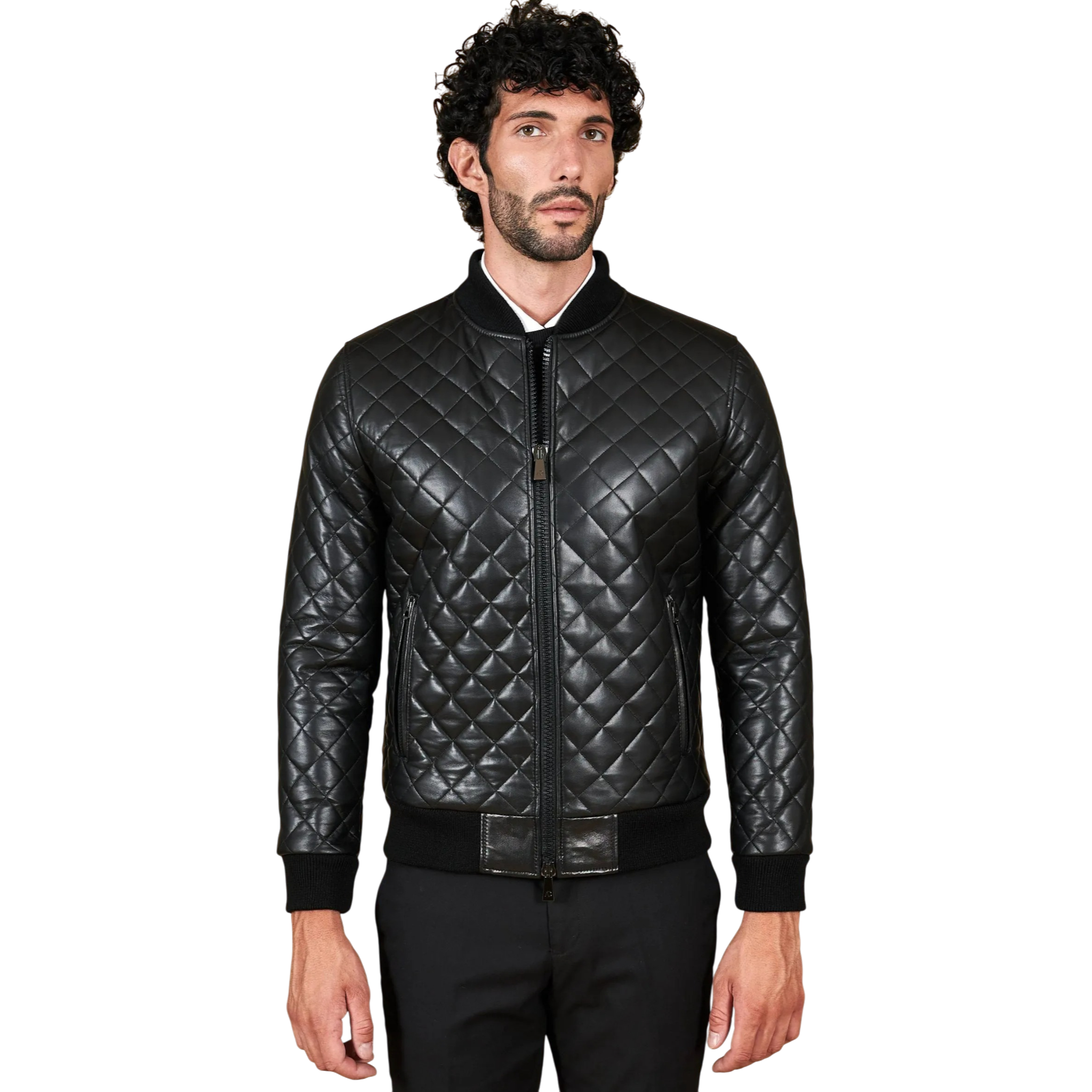 Schwarze Lederjacke für Herren, schmal geschnitten