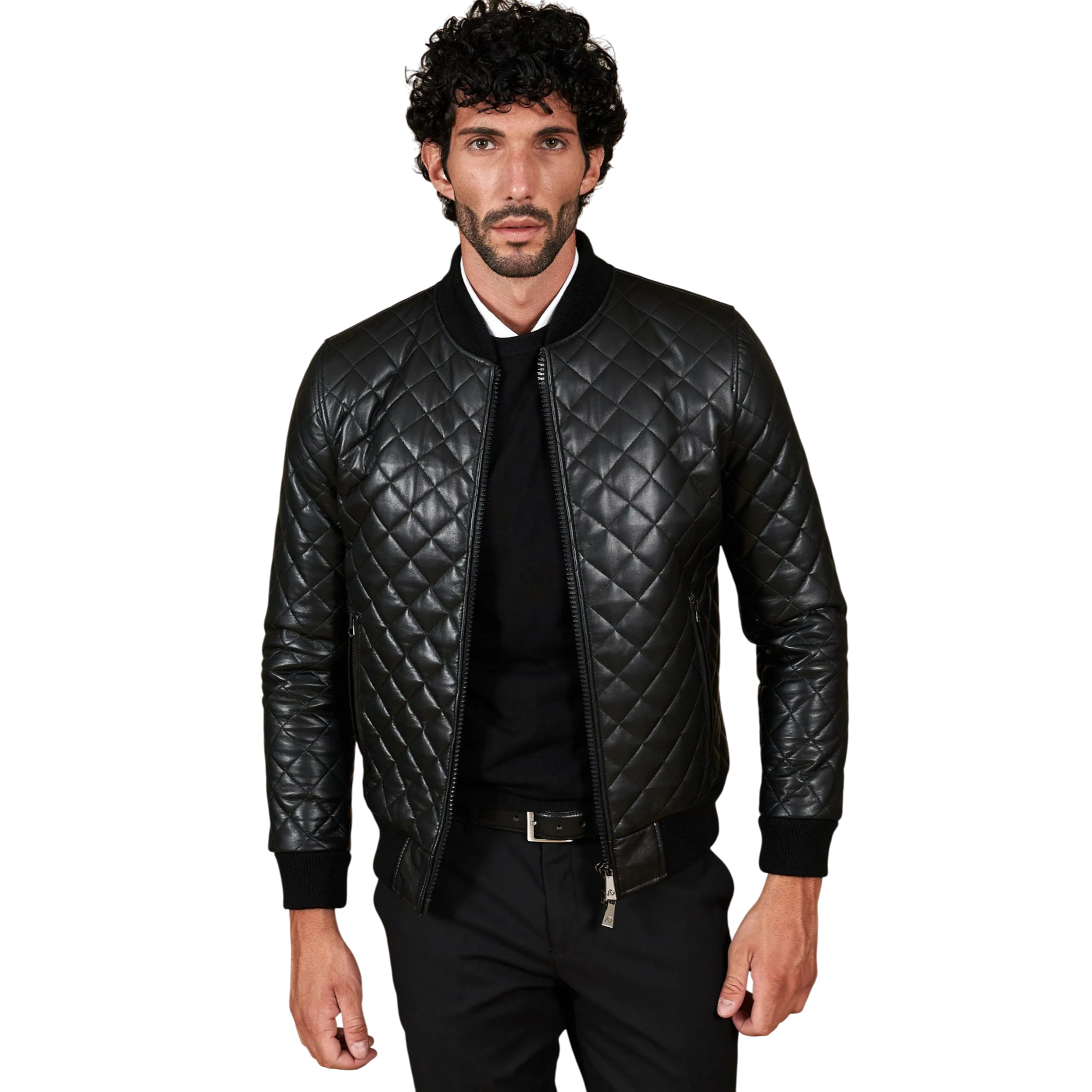 Schwarze Lederjacke für Herren, schmal geschnitten