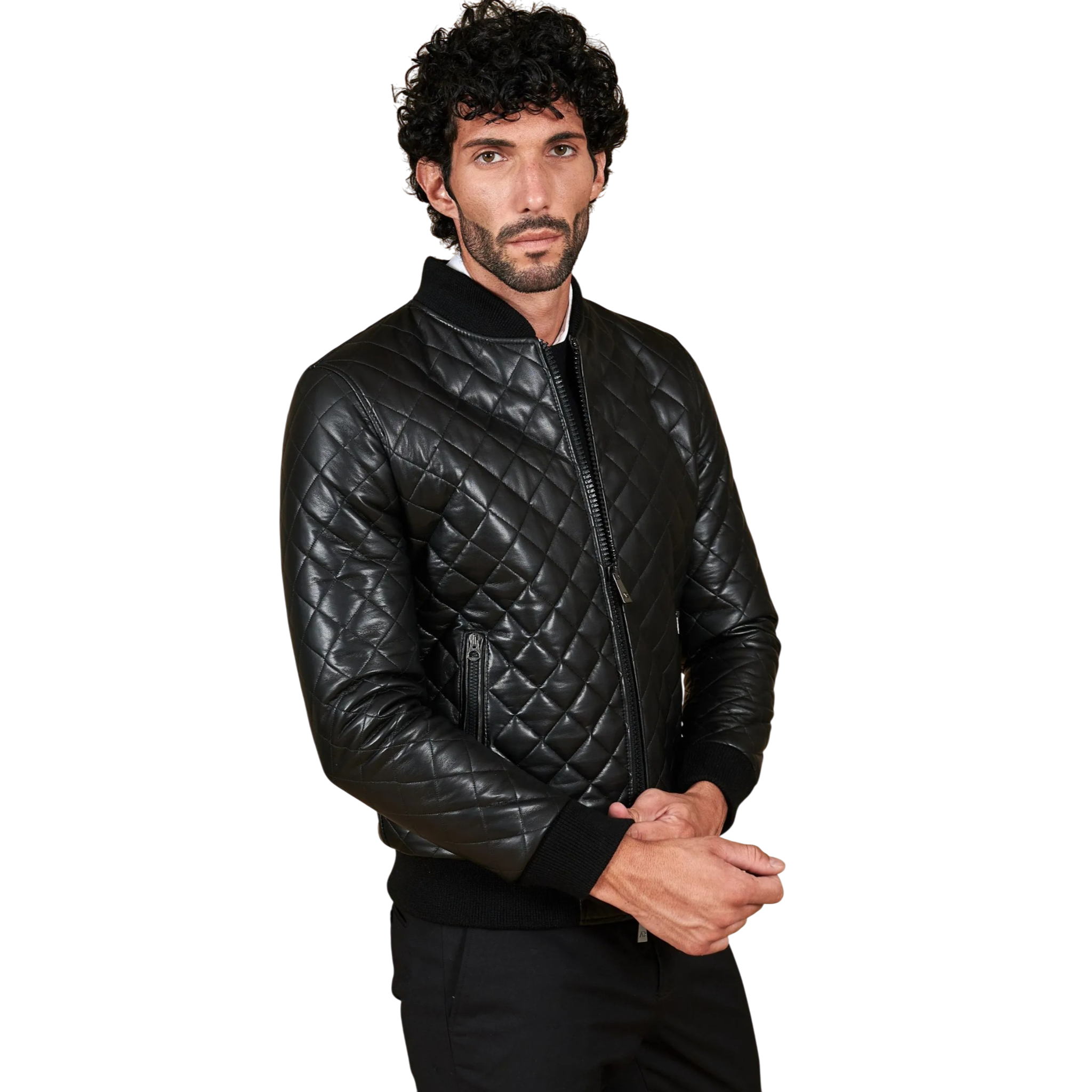 Schwarze Slim Fit Lederjacke für Herren