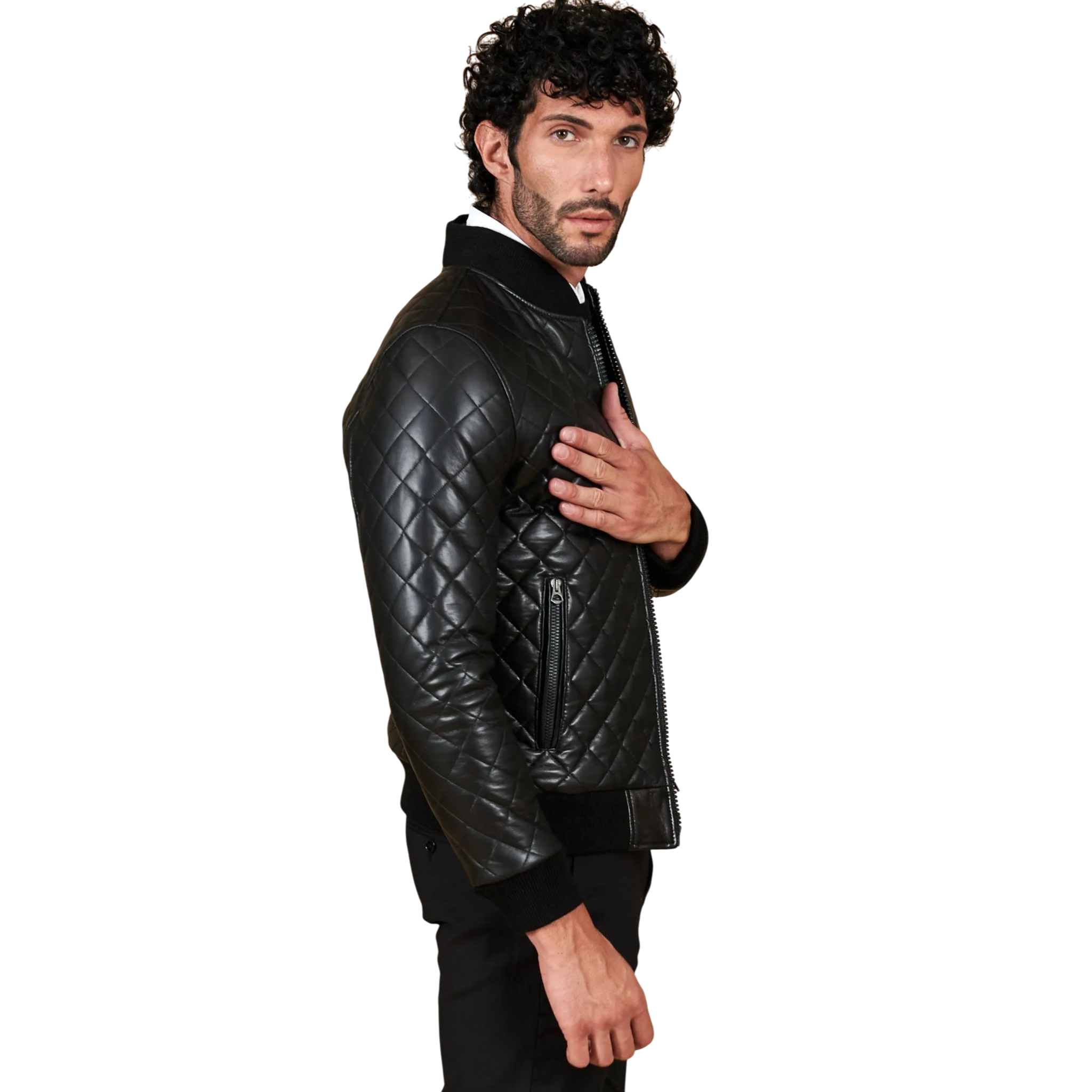 Schwarze Lederjacke für Herren, schmal geschnitten