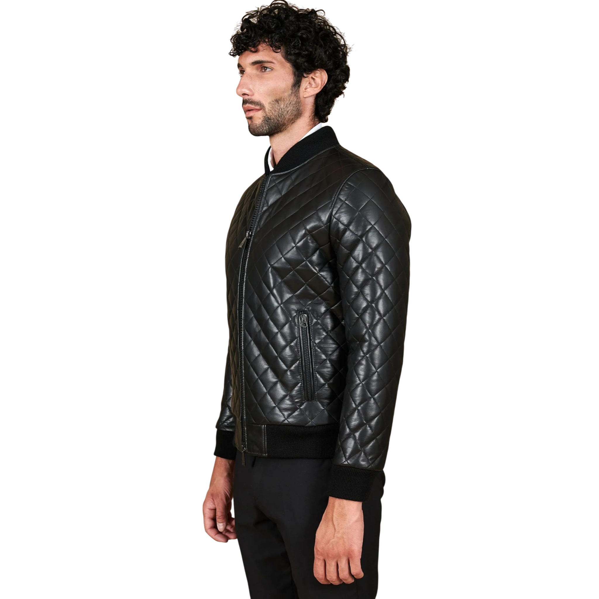 Schwarze Lederjacke für Herren, schmal geschnitten