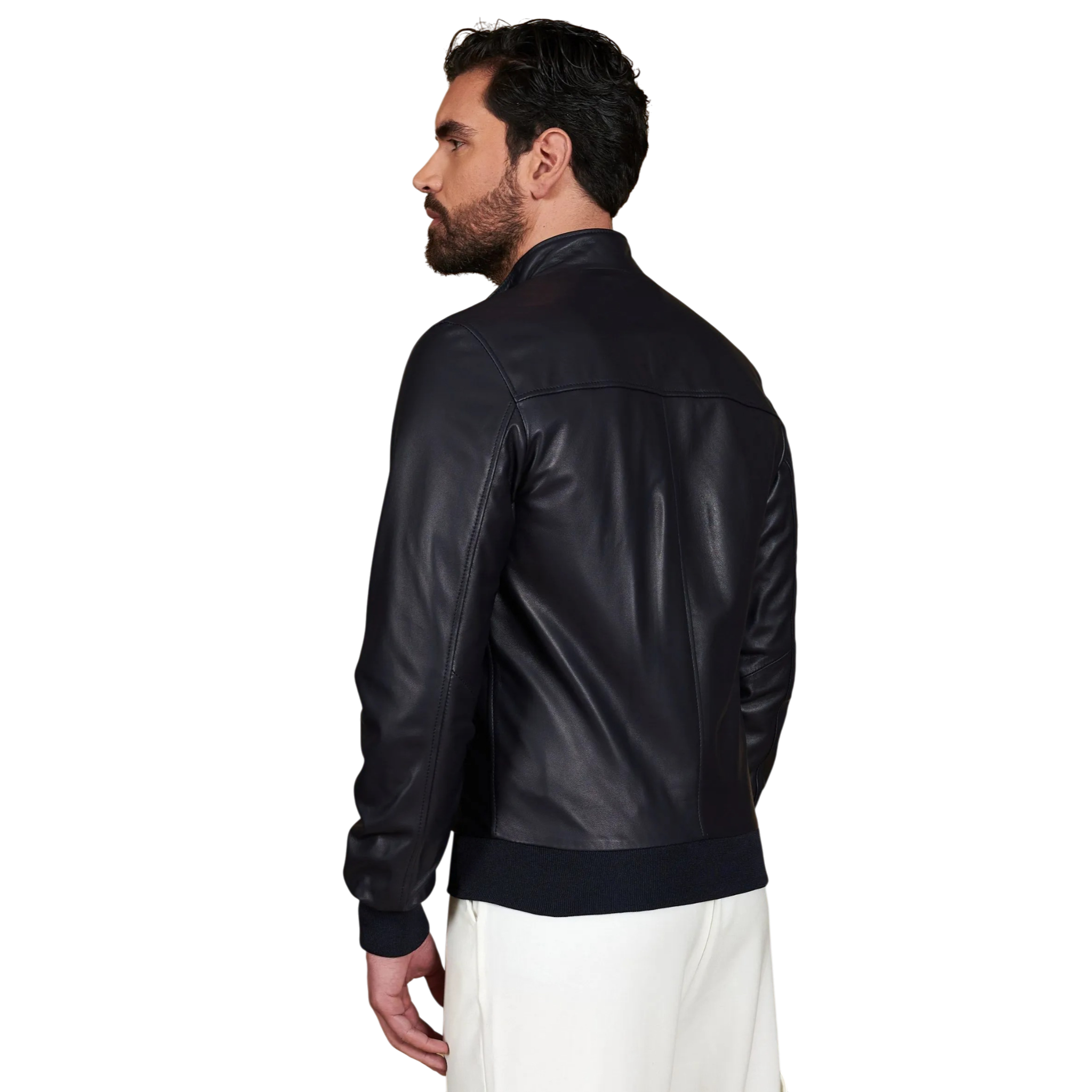 Blaue Bomberjacke aus Leder für Herren