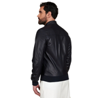 Men’s Blue Leather Bomber Jacket