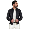 Men’s Blue Leather Bomber Jacket
