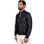 Men’s Blue Leather Bomber Jacket