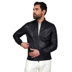 Men’s Blue Leather Bomber Jacket