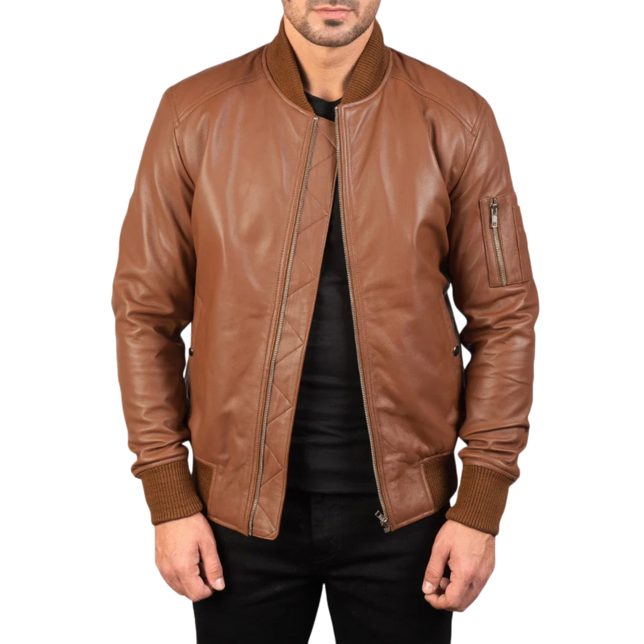 Braune Bomber-Bikerjacke aus Leder für Herren