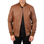 Men’s Brown Leather Bomber Biker Jacket