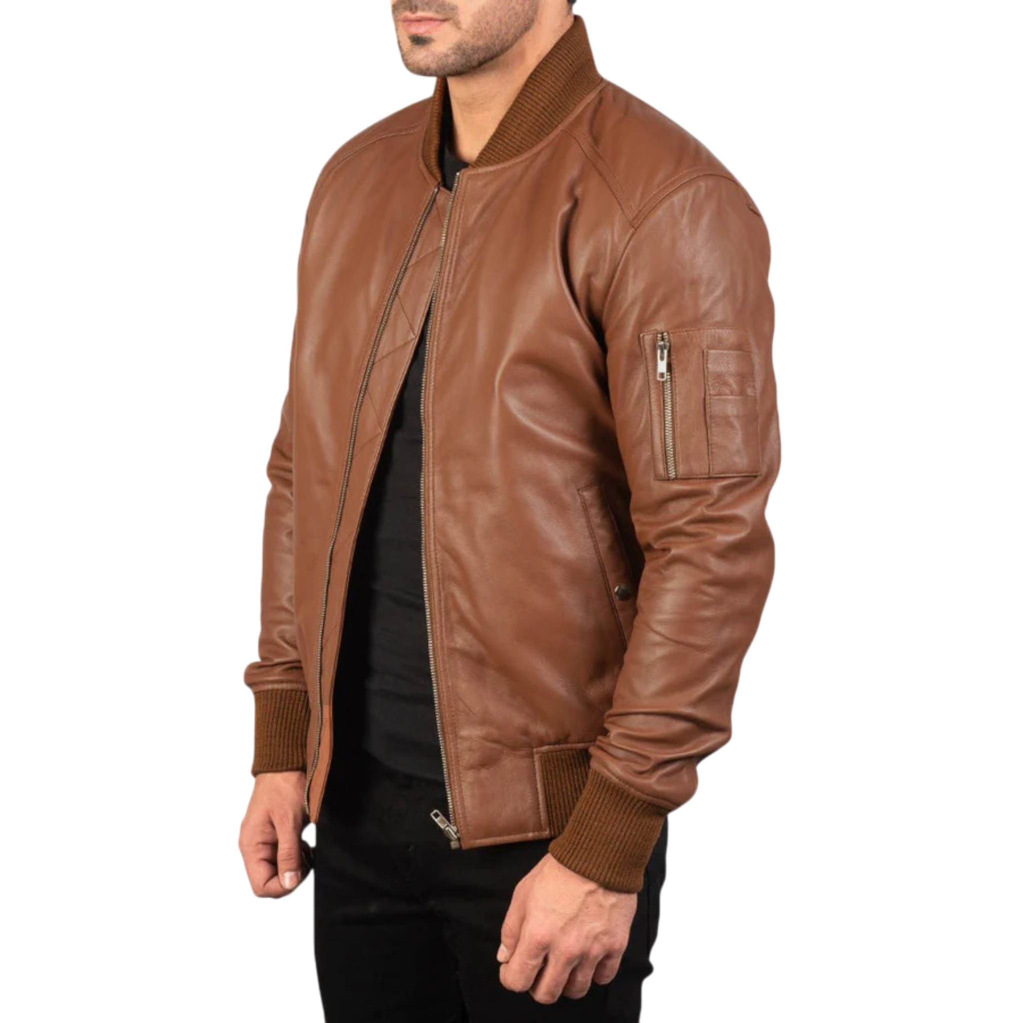 Braune Bomber-Bikerjacke aus Leder für Herren