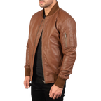 Men’s Brown Leather Bomber Biker Jacket