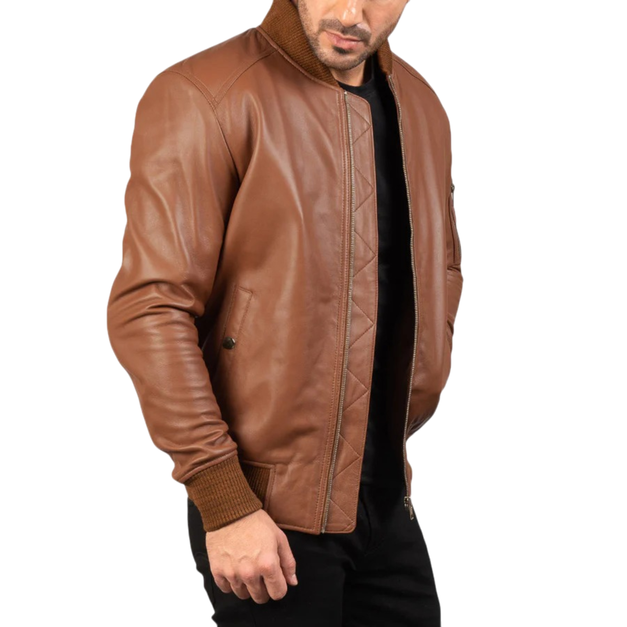 Braune Bomber-Bikerjacke aus Leder für Herren