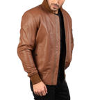 Men’s Brown Leather Bomber Biker Jacket