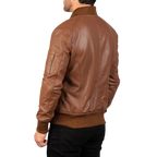 Men’s Brown Leather Bomber Biker Jacket