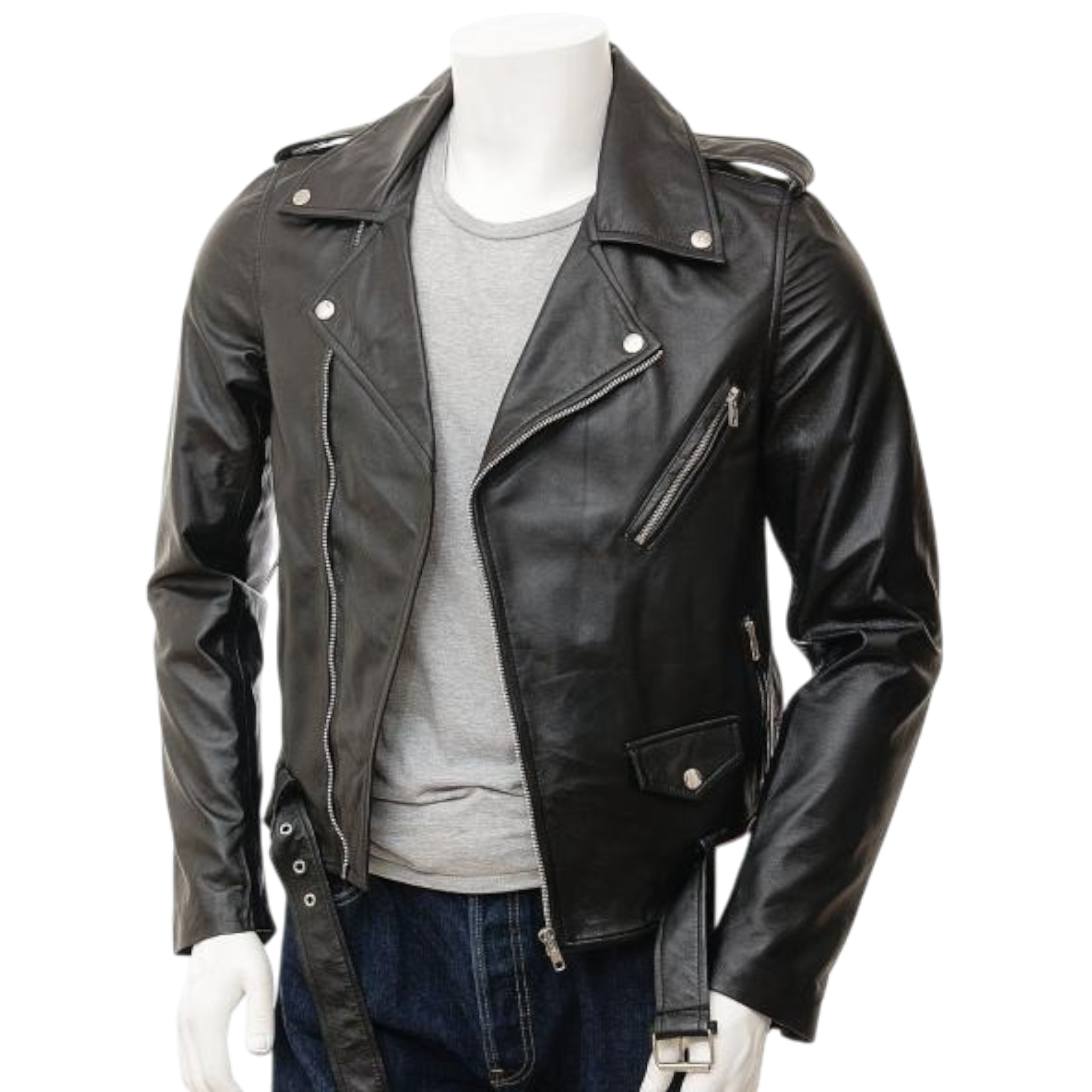 Schwarze Bikerjacke aus Leder für Herren