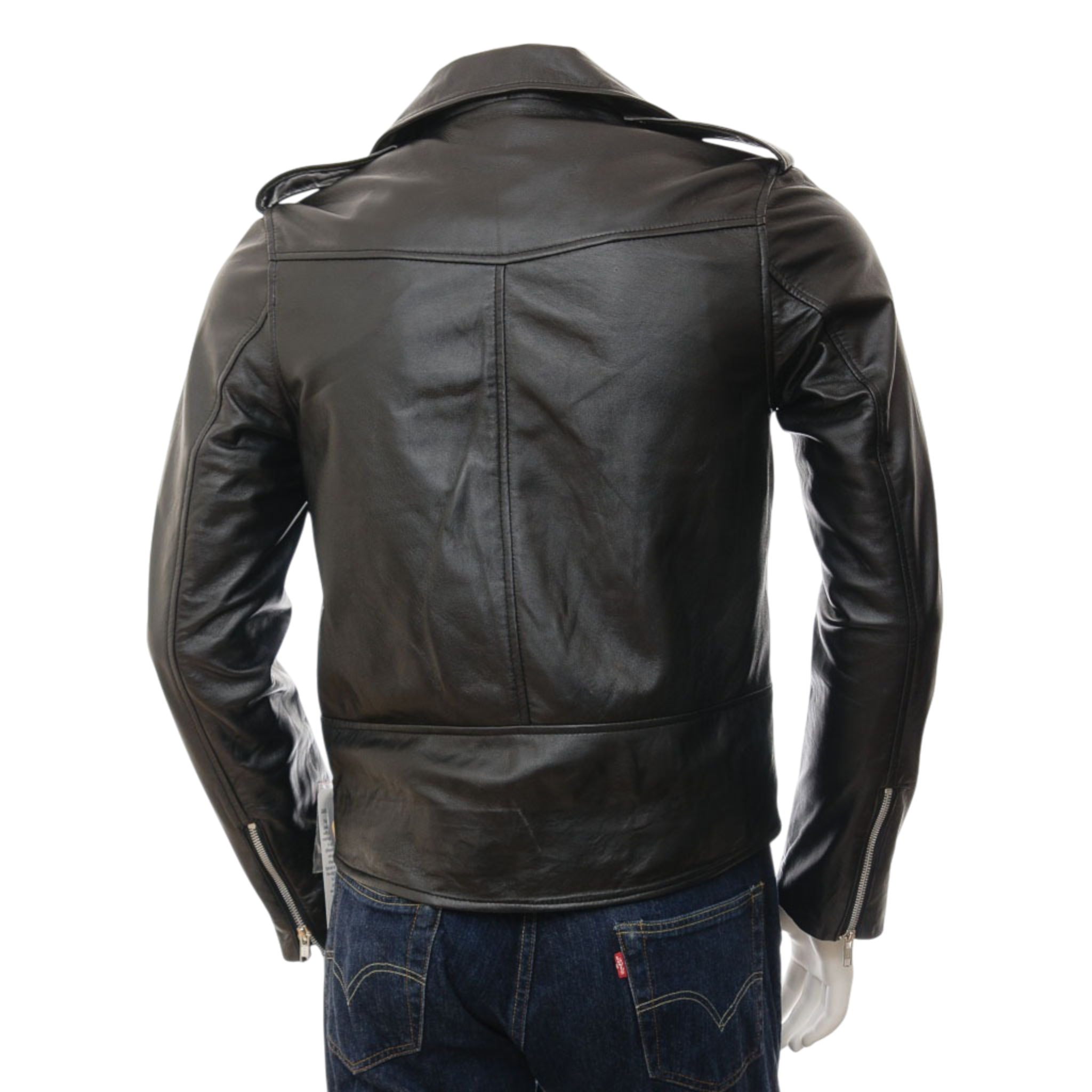Schwarze Bikerjacke aus Leder für Herren