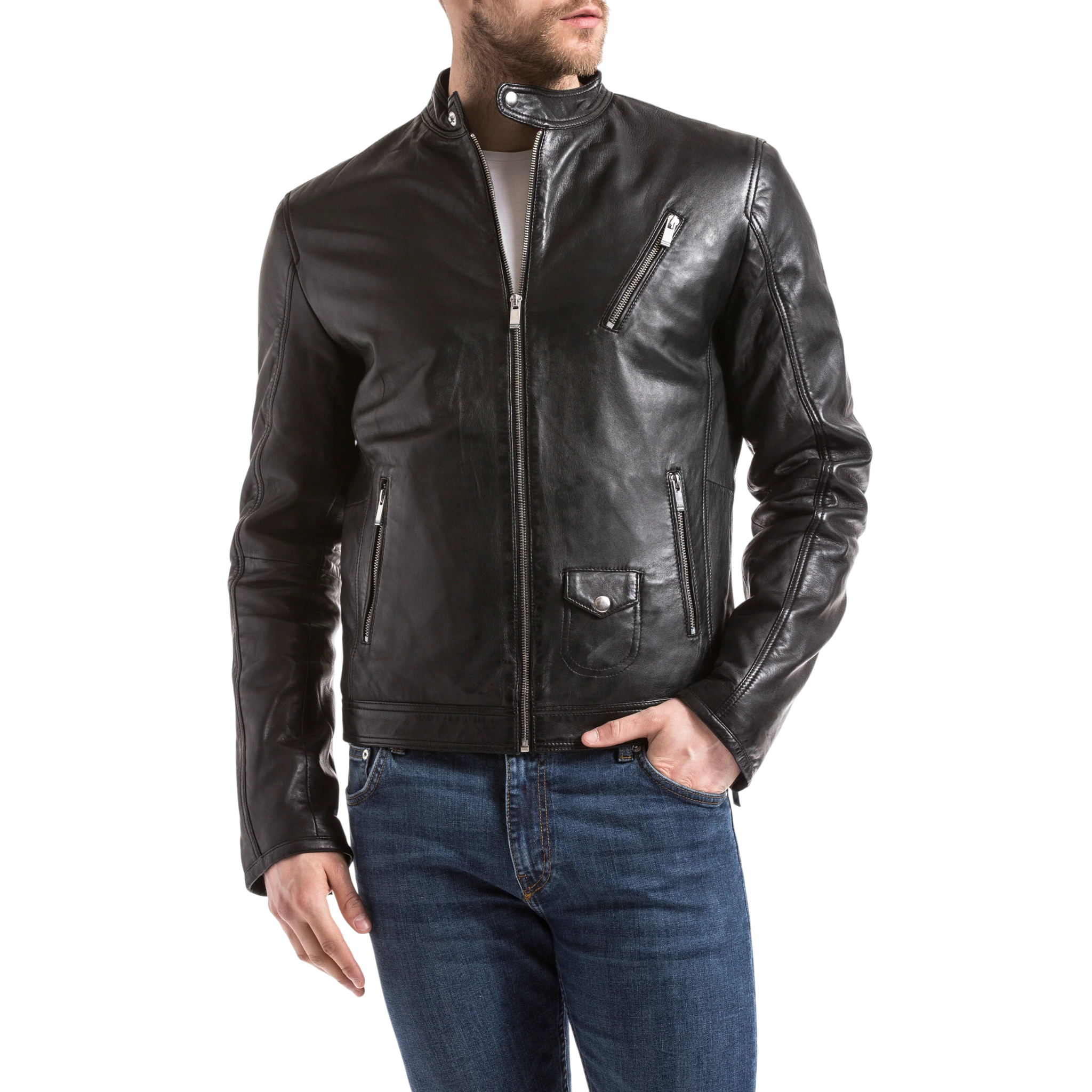 Men's Real Leather Moto Biker Jacket