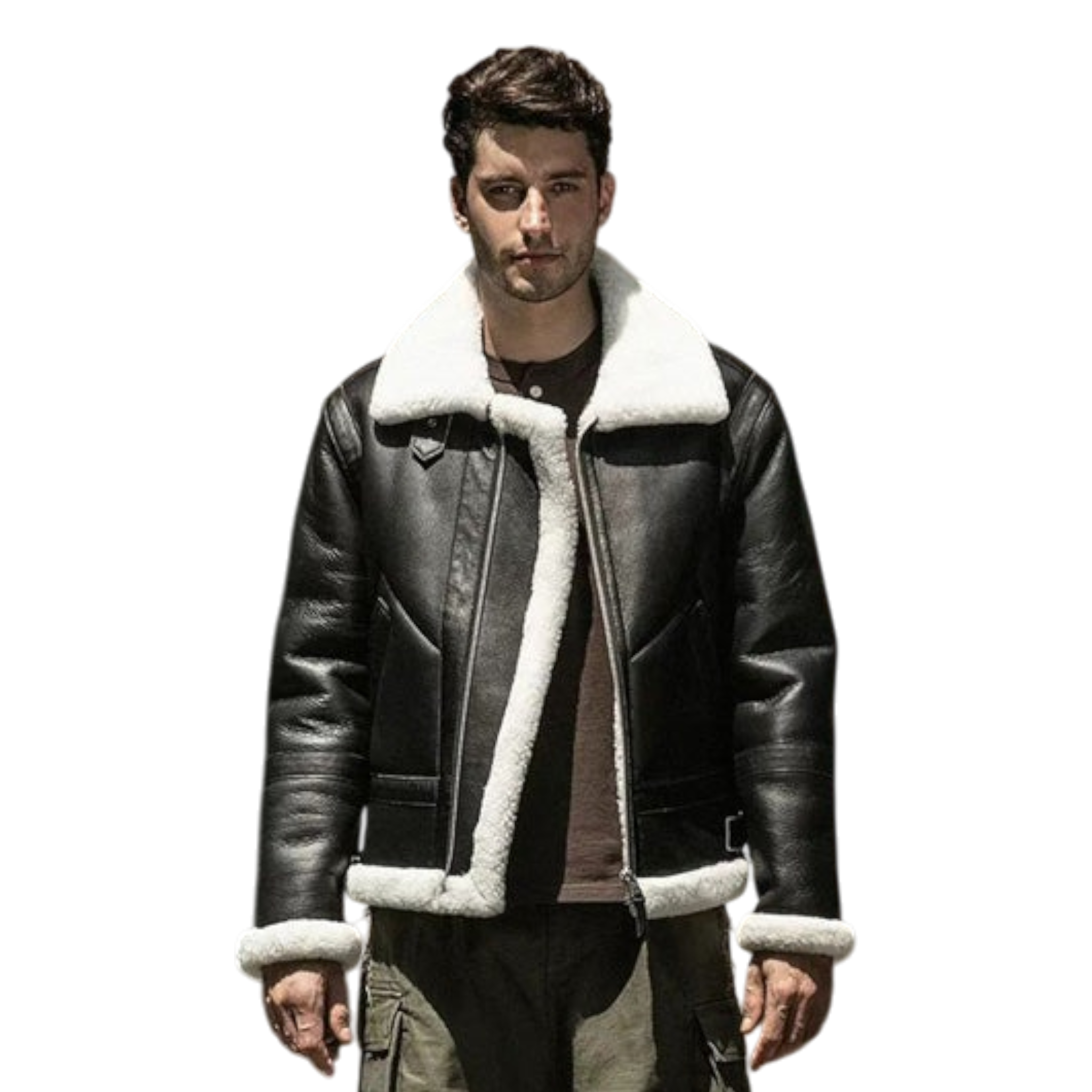 Herren Bomberjacke aus echtem Leder mit Shearling-Futter