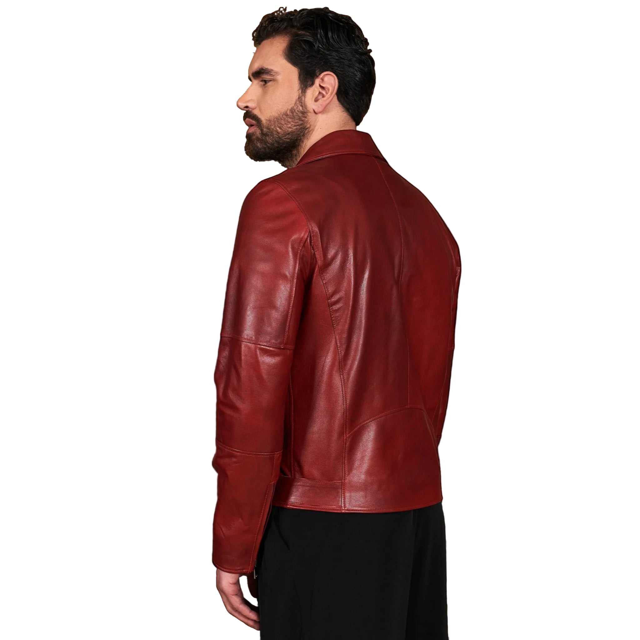 Men’s Slim Fit Glossy Red USA Biker Leather Jacket