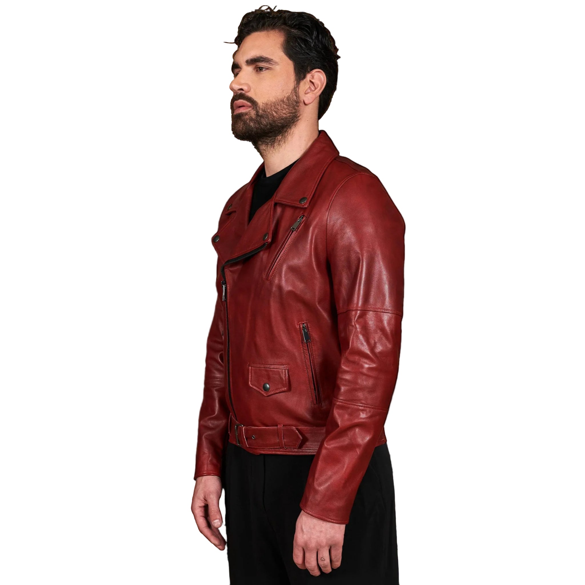 Men’s Slim Fit Glossy Red USA Biker Leather Jacket