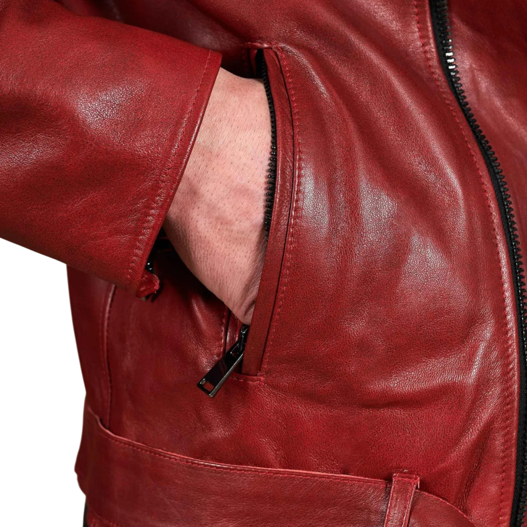 Men’s Slim Fit Glossy Red USA Biker Leather Jacket