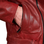 Men’s Slim Fit Glossy Red USA Biker Leather Jacket
