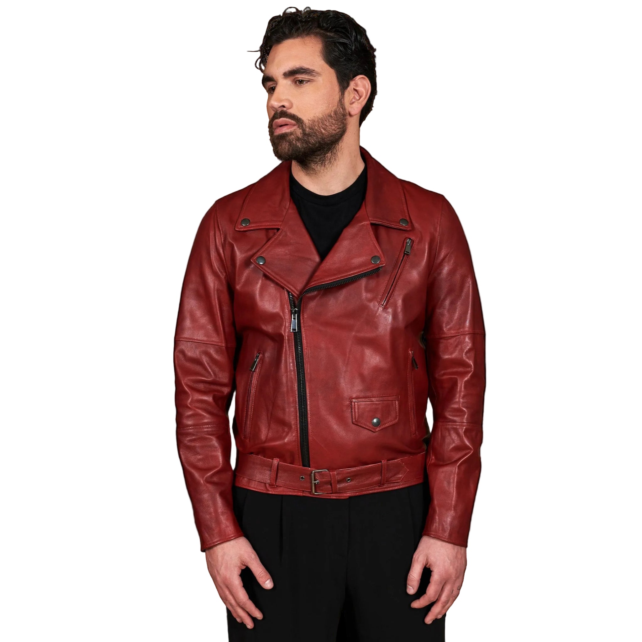 Men’s Slim Fit Glossy Red USA Biker Leather Jacket