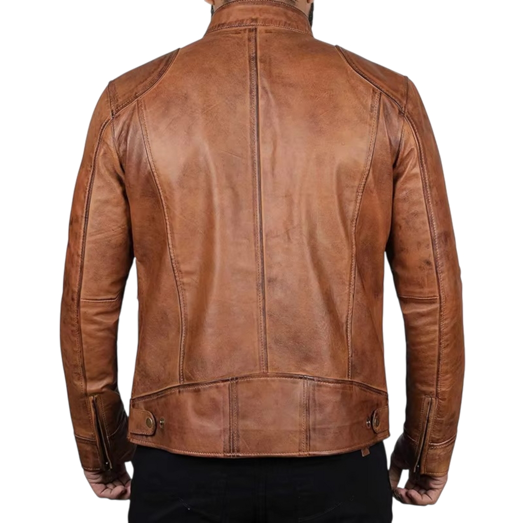 Men’s Tan Brown & Black Fashion Leather Jacket
