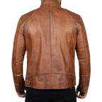 Men’s Tan Brown & Black Fashion Leather Jacket