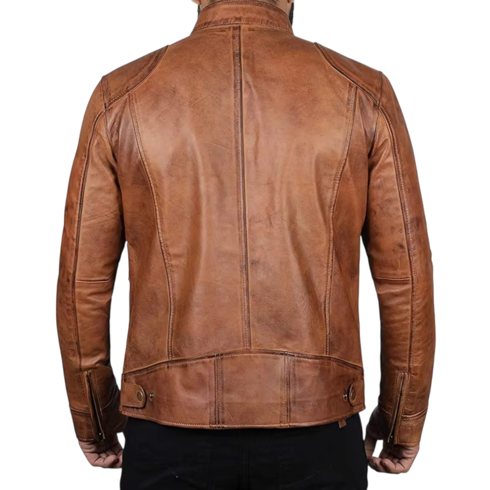 Men’s Tan Brown & Black Fashion Leather Jacket