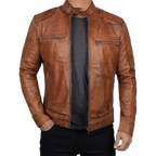 Men’s Tan Brown & Black Fashion Leather Jacket