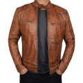 Men’s Tan Brown & Black Fashion Leather Jacket