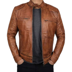 Men’s Tan Brown & Black Fashion Leather Jacket