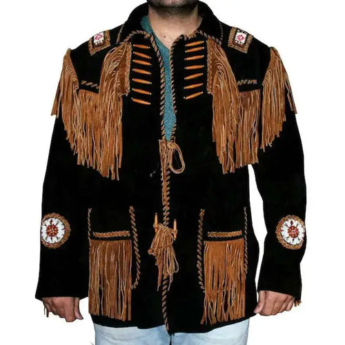 Western Leather Jacket with Fringes and Beads - Riders Republic UK