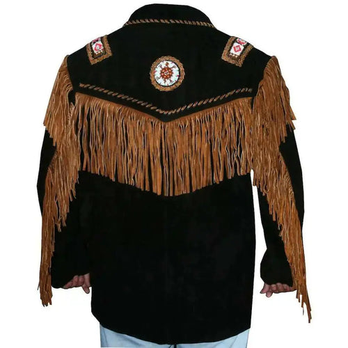 Western Leather Jacket with Fringes and Beads - Riders Republic UK