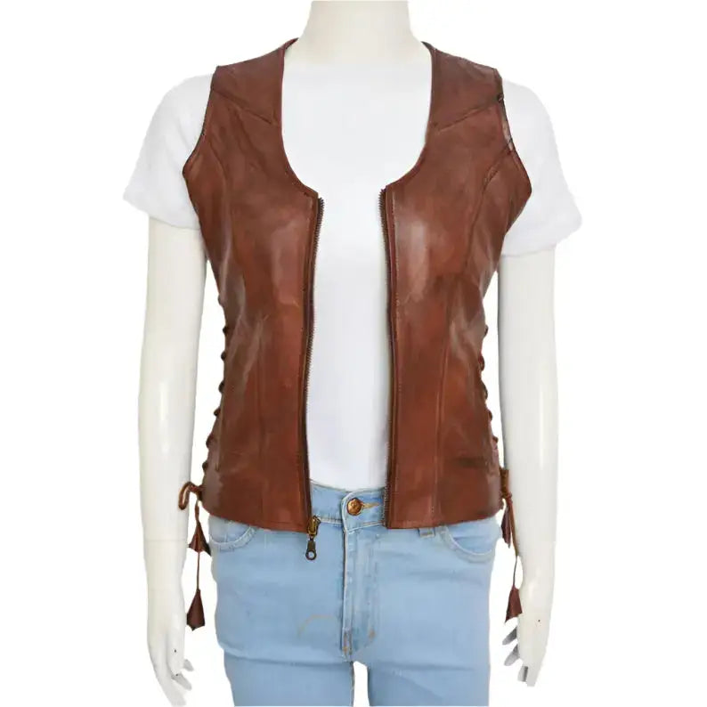 Womens Brown Leather Vest - Riders Republic UK